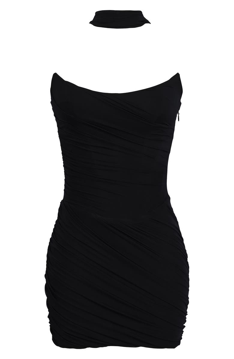 HOUSE OF CB Mariella Strapless Mesh Dress with Removable Scarf, Alternate, color, Black