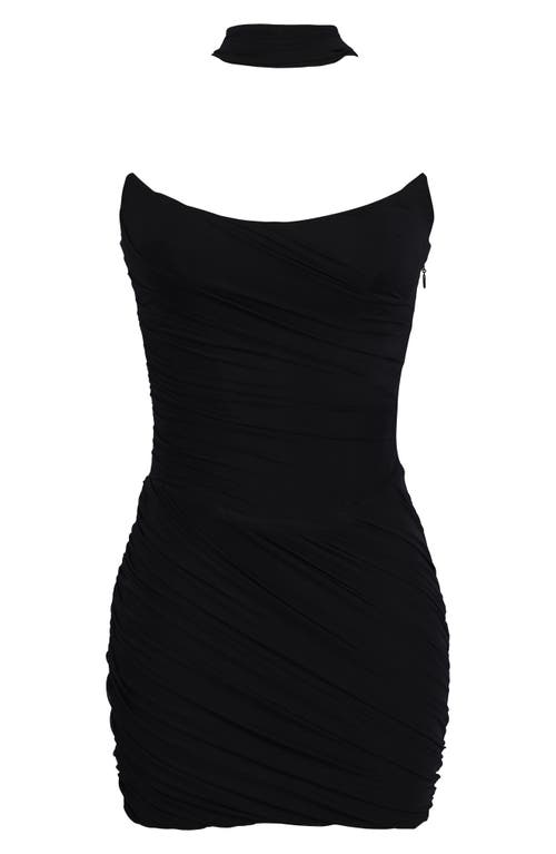 House Of Cb Mariella Strapless Mesh Dress With Removable Scarf In Black