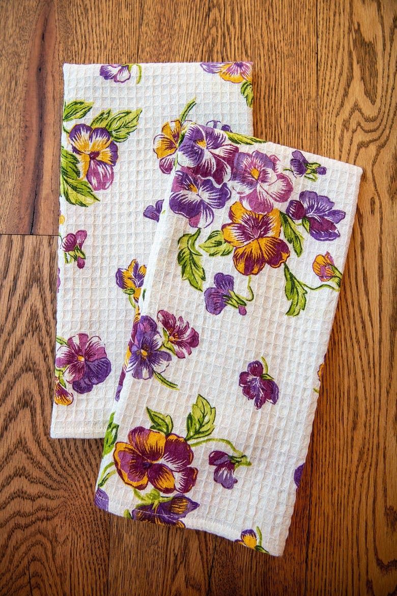 Pansies Tea Towels, Set of 2, Alternate, color, Ecru
