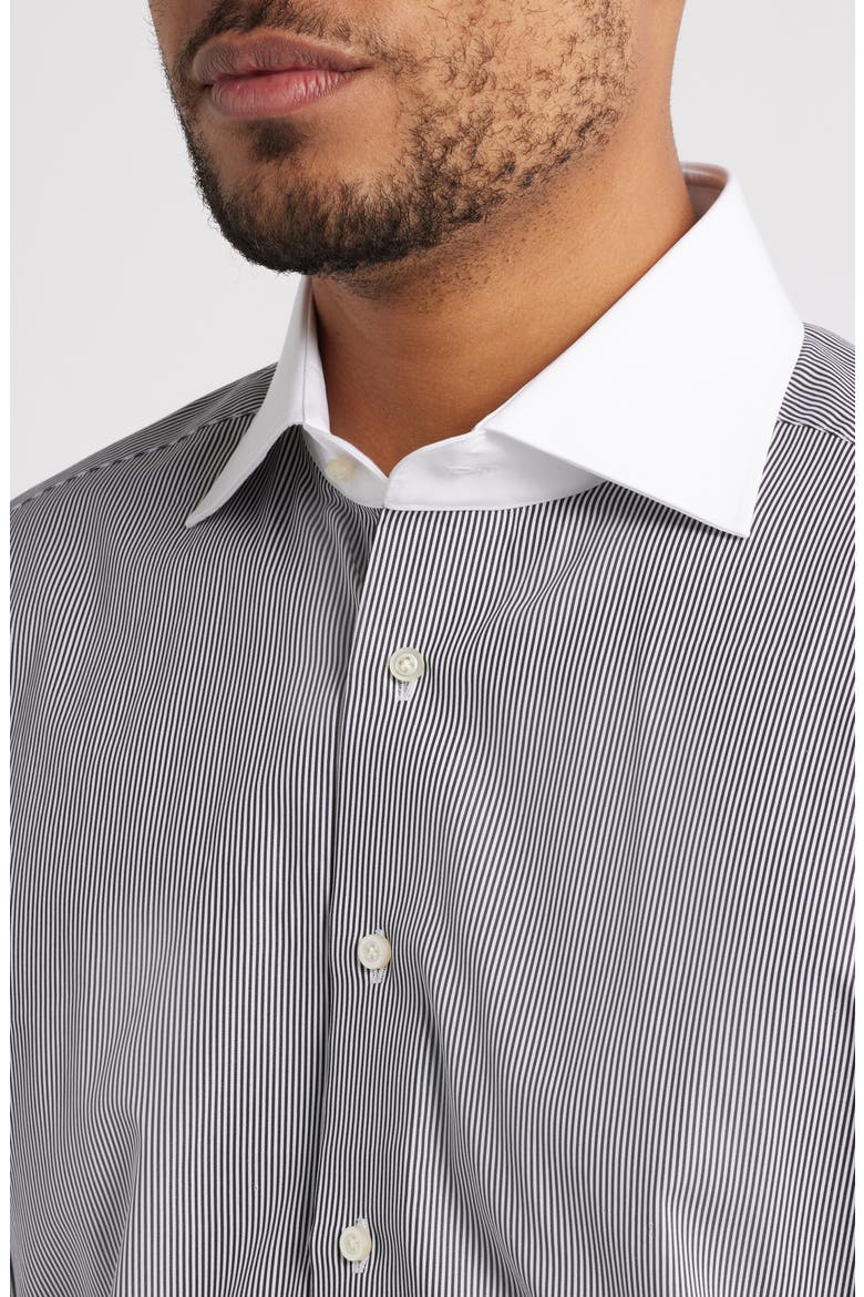 Modern Fit Stripe Cotton Poplin Dress Shirt, Alternate, color, BLACK
