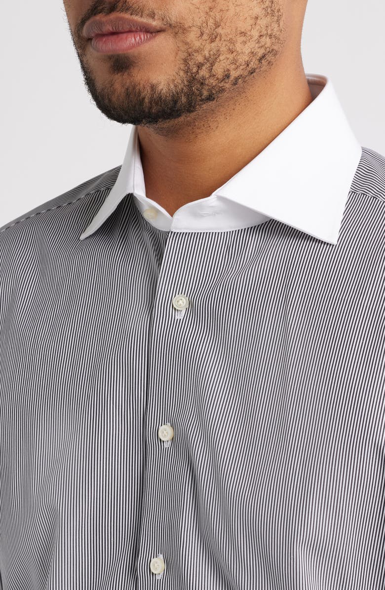 Emanuel Berg Modern Fit Stripe Cotton Poplin Dress Shirt, Alternate, color, Black