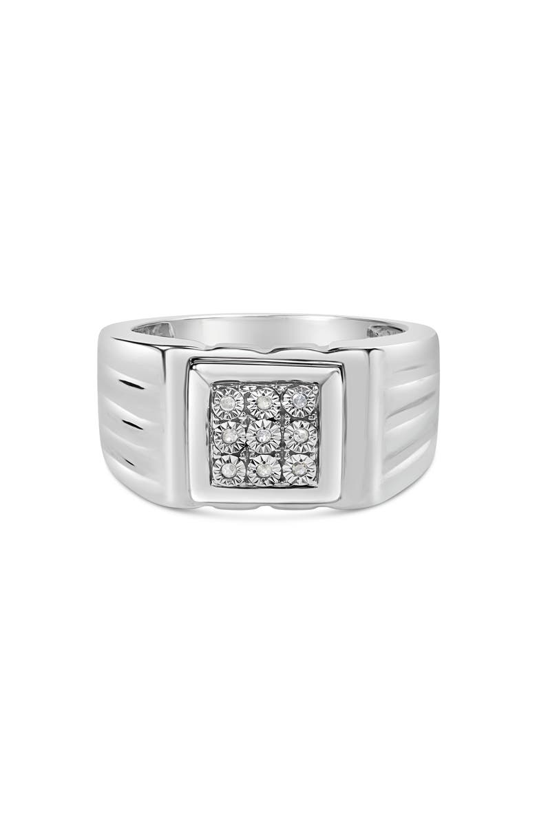 Haus of Brilliance Silver Diamond Accent Ridged Band Gentlemen's Fashion Ring, Main, color, Silver