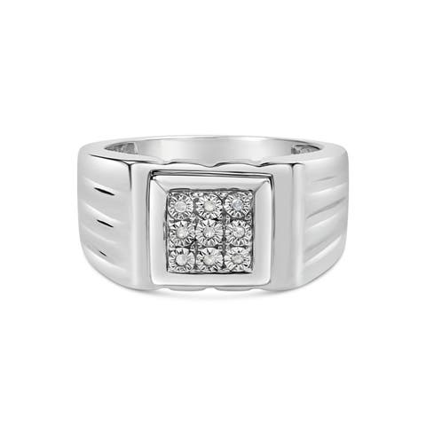 Silver Diamond Accent Ridged Band Gentlemen's Fashion Ring