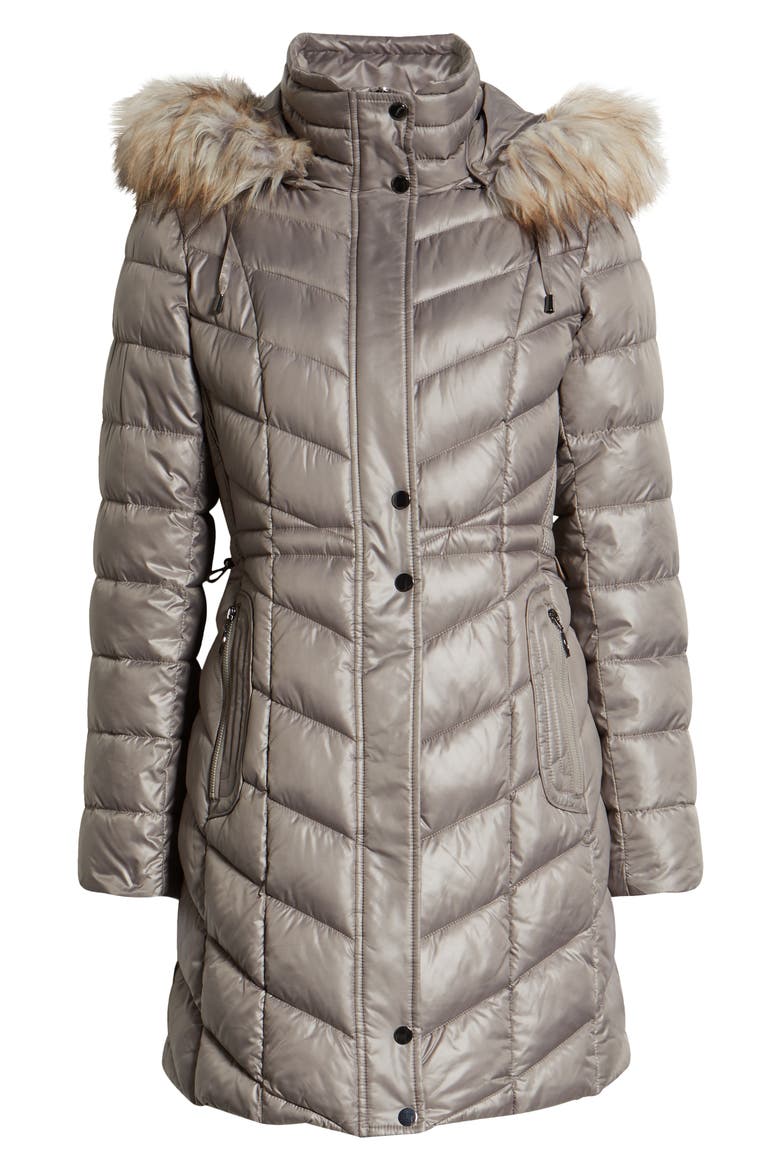 Faux Fur Trim Hooded Puffer Jacket, Alternate, color, GRANITE