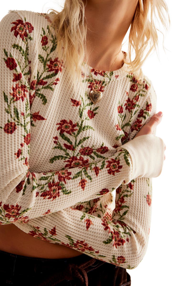 Free People Pretty Little Thermal Stitch Top, Alternate, color, Sand Combo Folk Vine