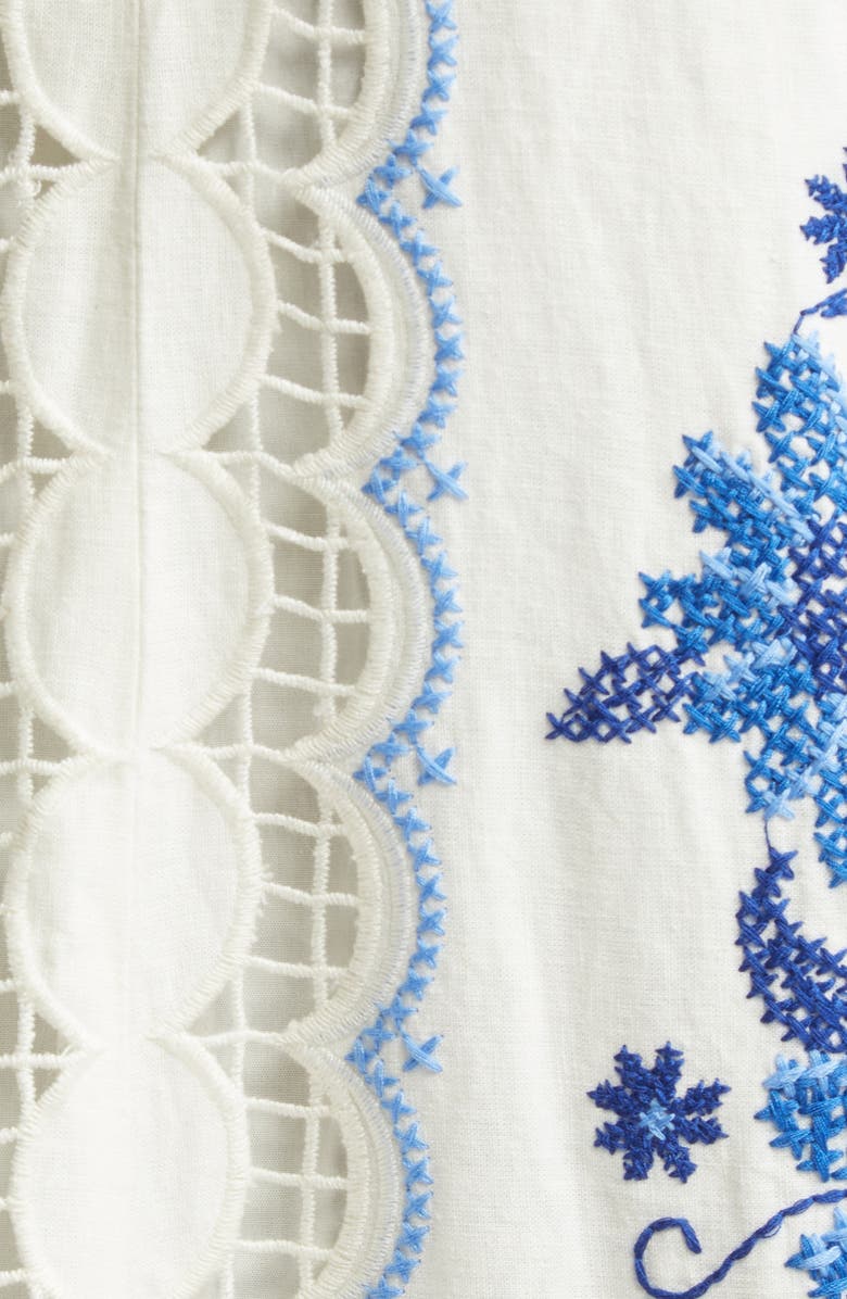 FARM Rio Richilieu Embroidered Linen Blend Midi Sundress, Alternate, color, Off-White