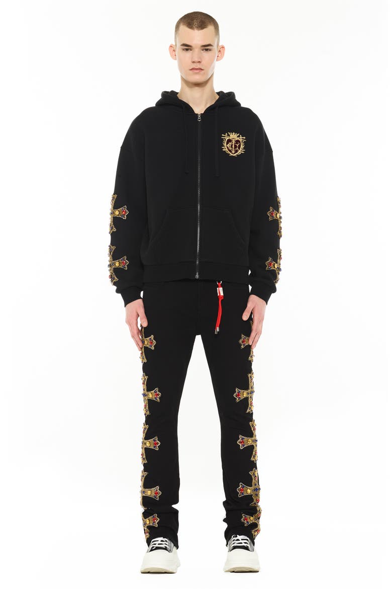Family Crest Zip-Front Cotton Hoodie, Alternate, color, BLACK