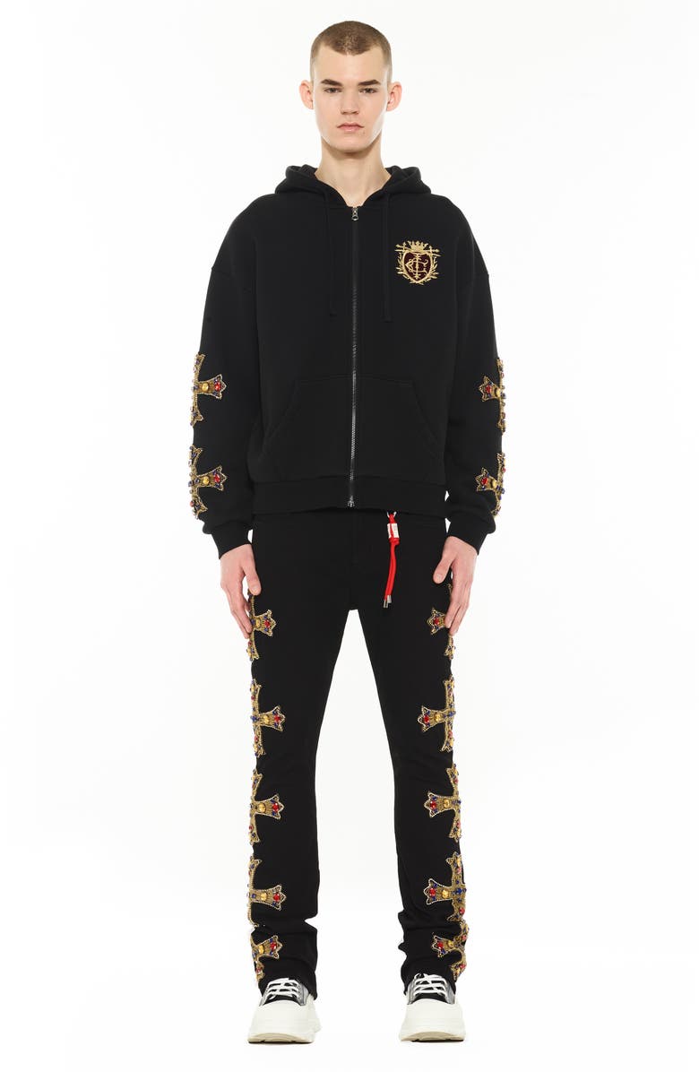 Cult of Individuality Family Crest Zip-Front Cotton Hoodie, Alternate, color, Black