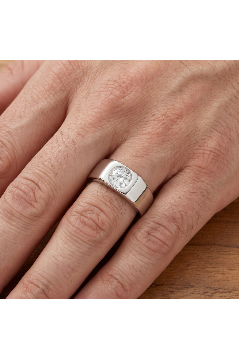 1 Ct Solitaire Lab Grown Men's Diamond Wedding Ring in 10k Gold, Alternate, color, 10k White Gold