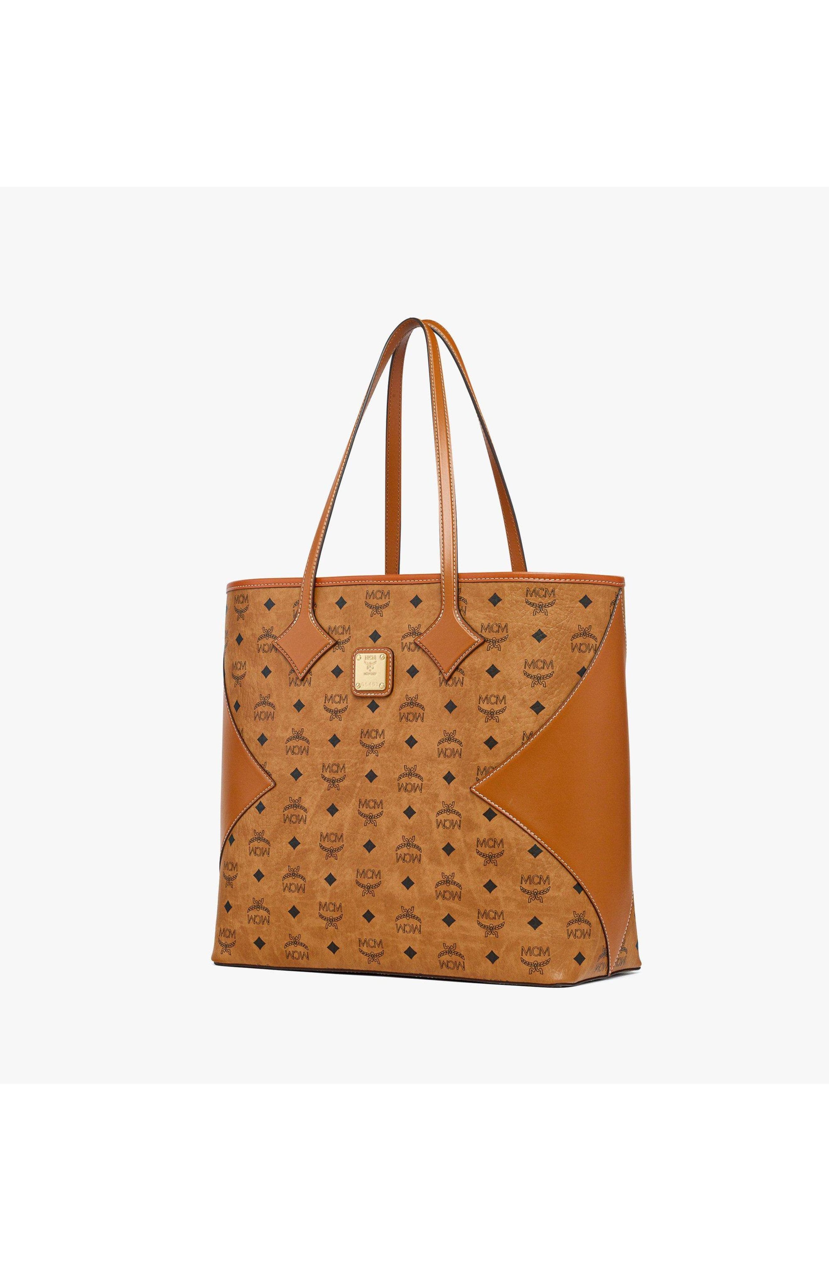 MCM Large Dia Shopper in Visetos Leather Mix, Alternate, color, Cognac