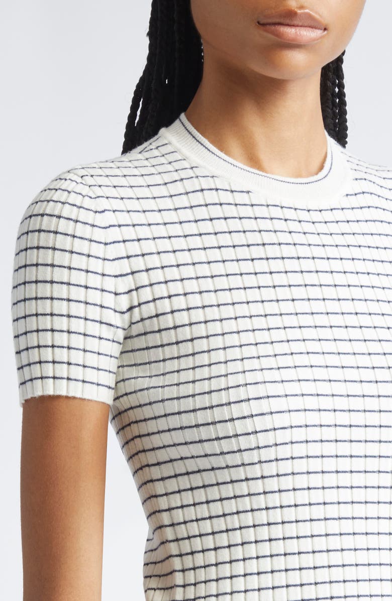 Emporio Armani Stripe Rib Crewneck Top, Alternate, color, Solid White