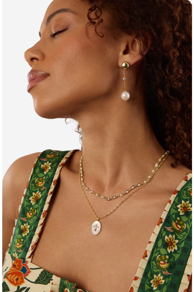 Freshwater Pearl & Cubic Zirconia Drop Earrings, Alternate, color, GOLD