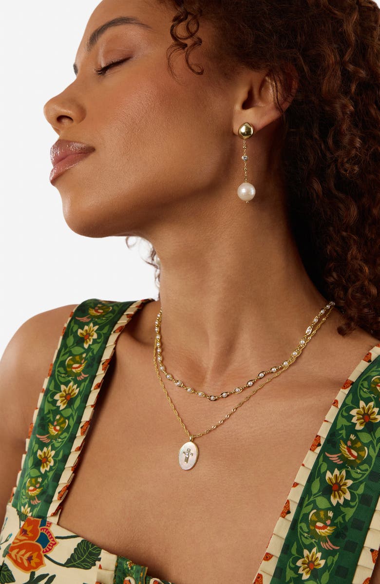 Freshwater Pearl & Cubic Zirconia Drop Earrings