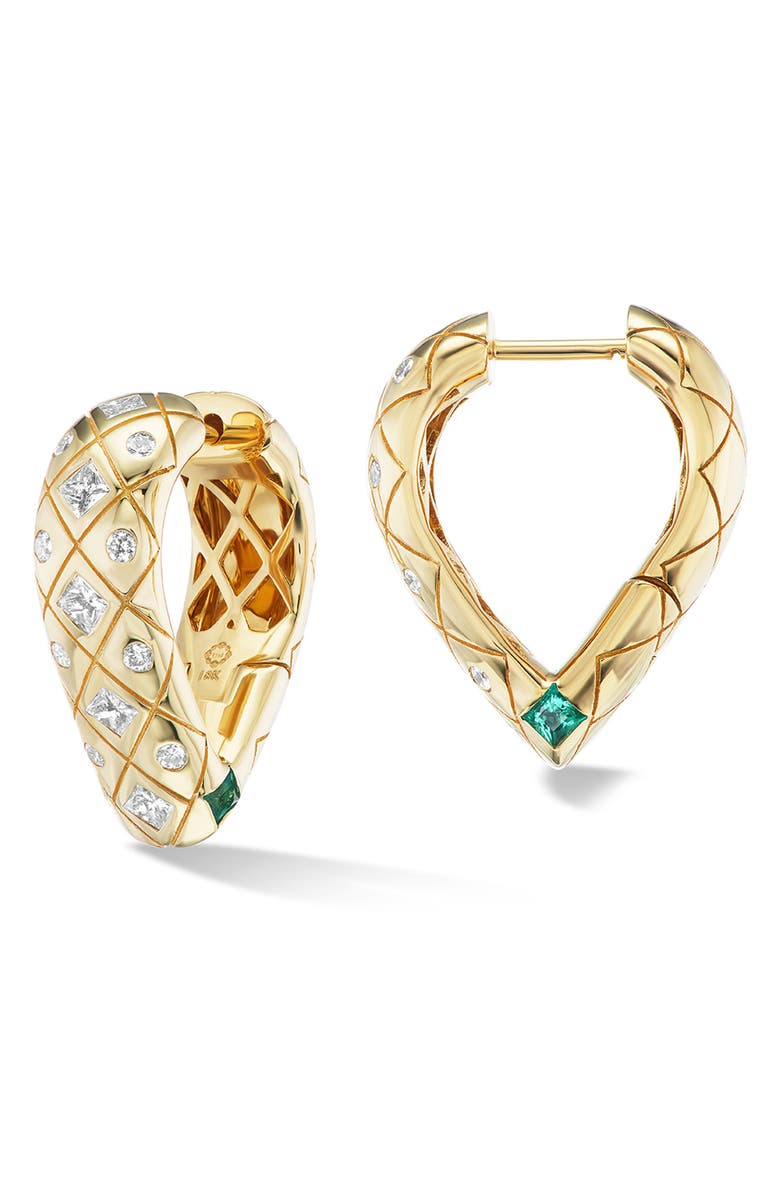 Orly Marcel Mama Bliss Diamond & Emerald Hoop Earrings, Main, color, Gold