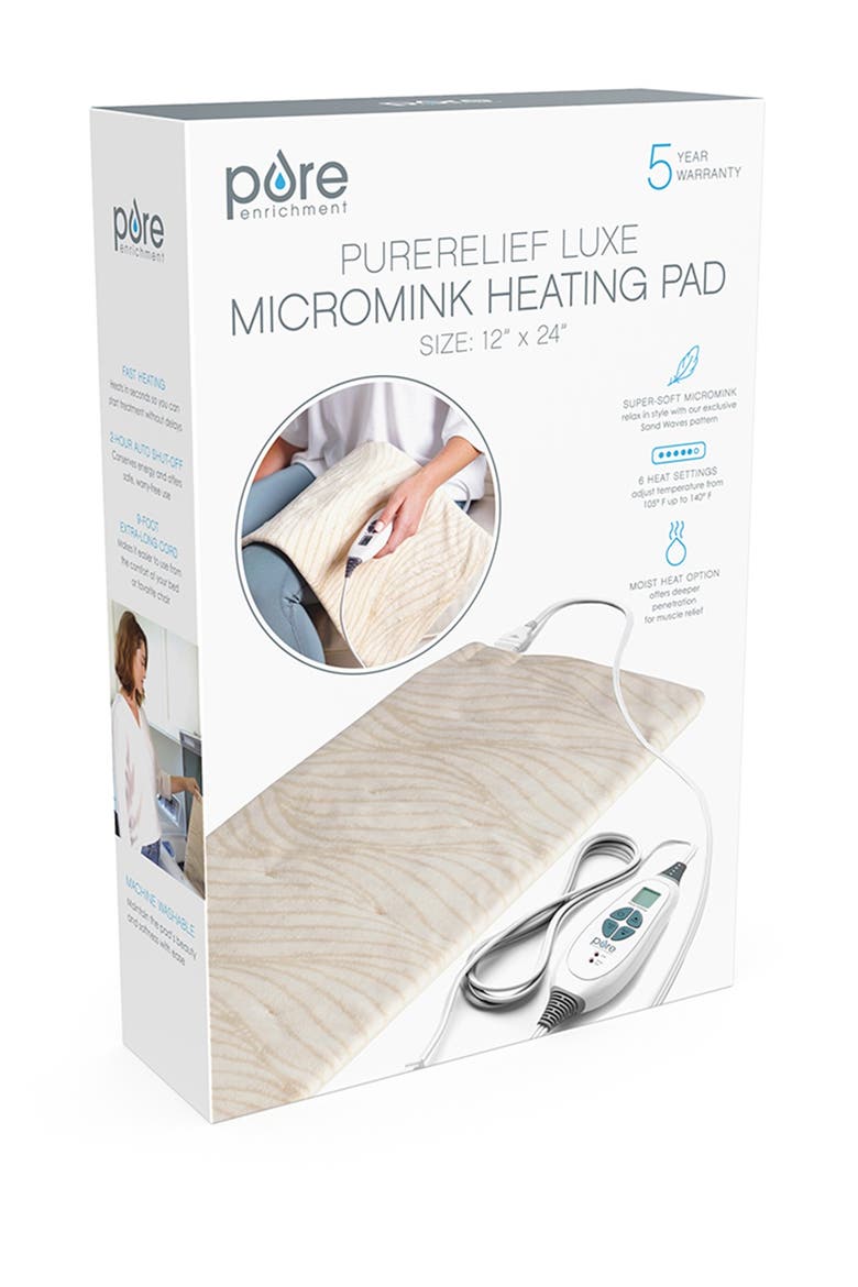 PureRelief Luxe Micromink Heating Pad - Sand Waves, Main, color, TAN