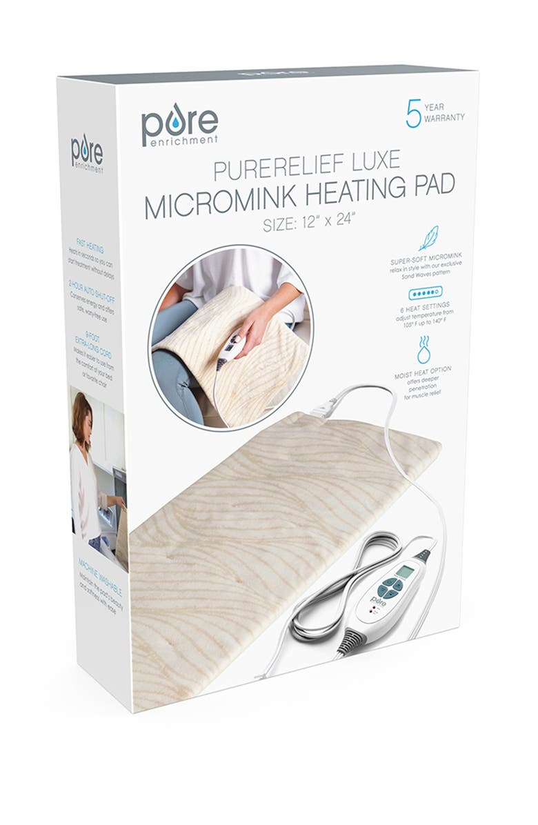 PURE ENRICHMENT PureRelief Luxe Micromink Heating Pad - Sand Waves, Main, color, Tan