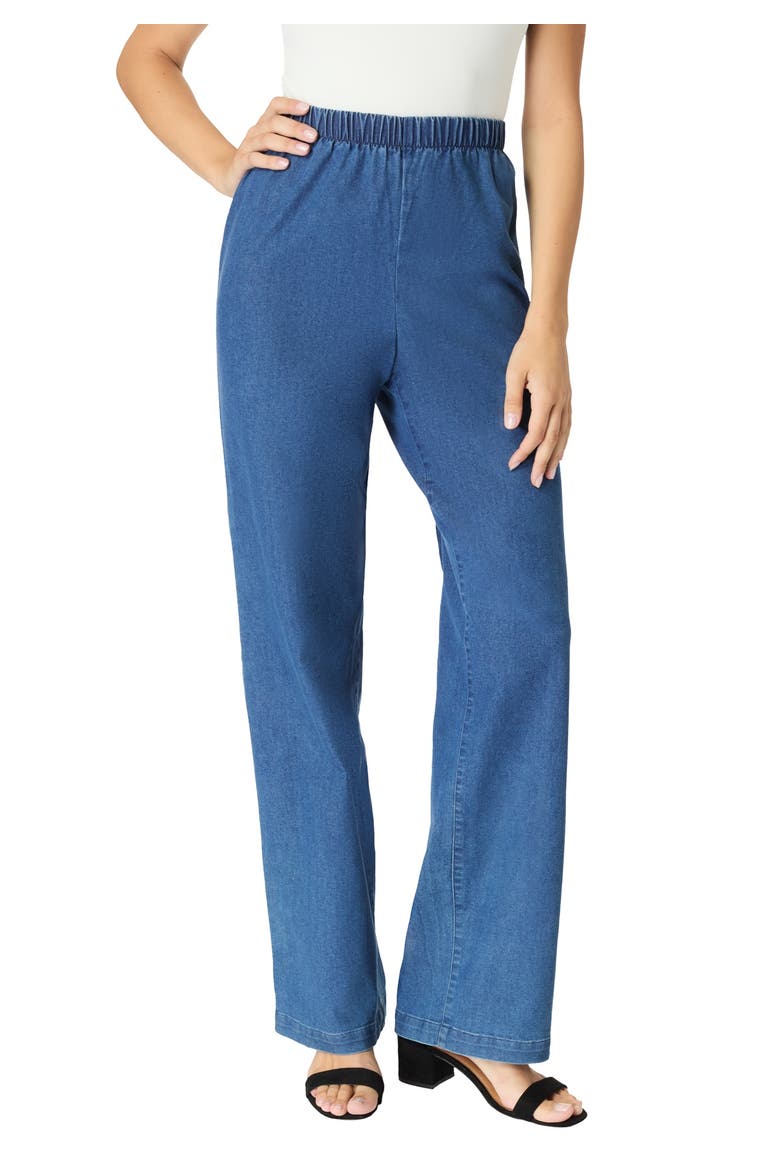 Plus Size Comfort Stretch Wide Leg Jean, Main, color, MEDIUM STONEWASH SANDED
