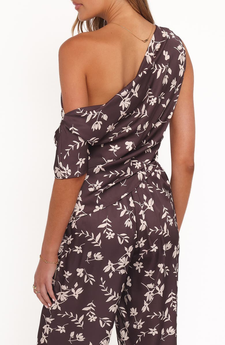 Petal & Pup Romola Ruched One-Shoulder Top, Alternate, color, Brown Cream Floral