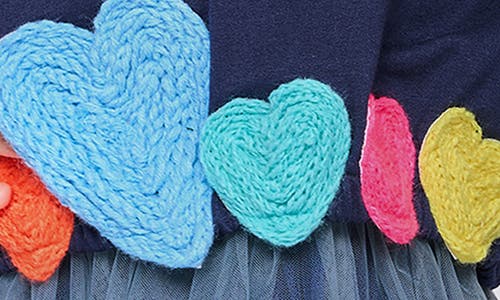 Baby Sara Kids' Hearts & Tulle Twofer Long Sleeve Dress In Black