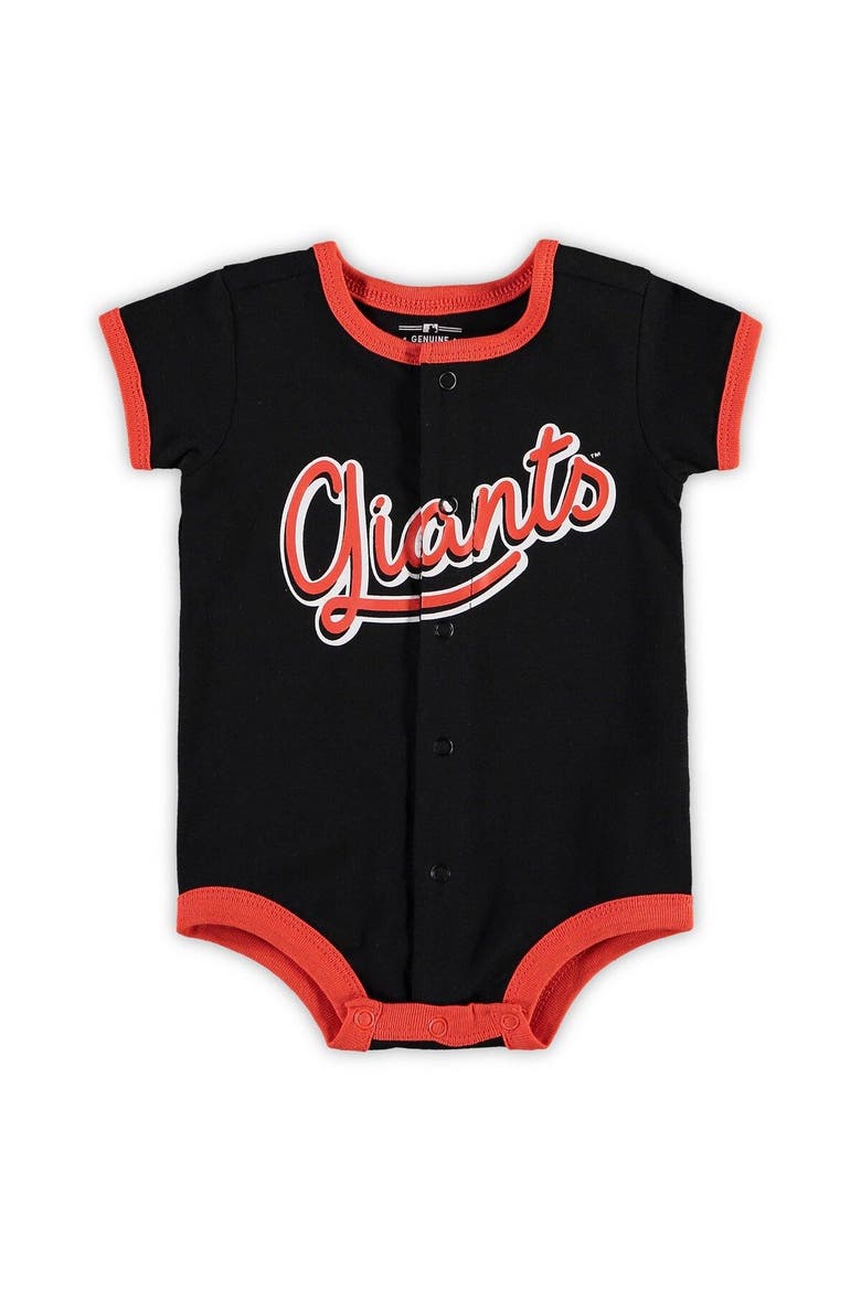 Newborn & Infant Black San Francisco Giants Stripe Power Hitter Romper, Main, color, Black