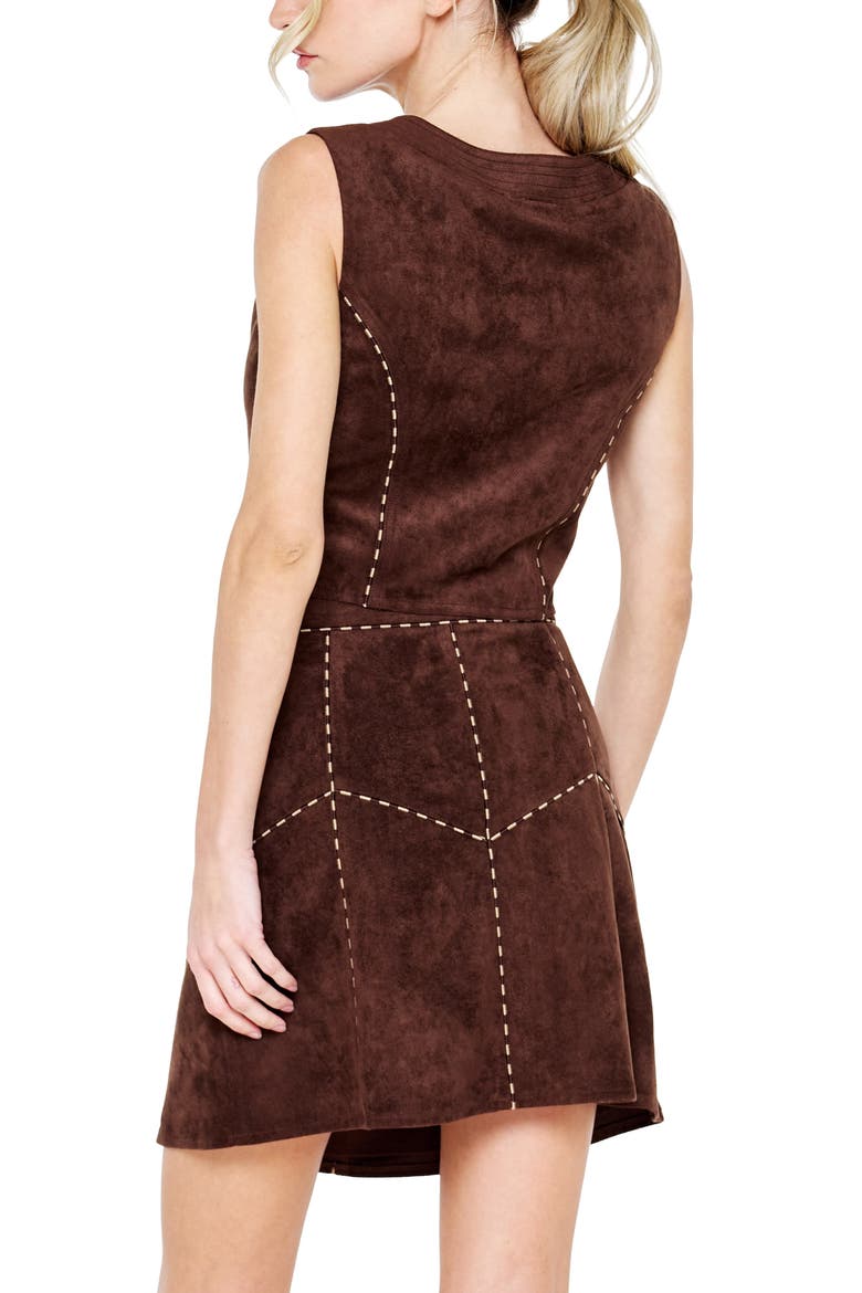 Eris Whipstitched Faux Suede Miniskirt, Alternate, color, FUDGE BROWN