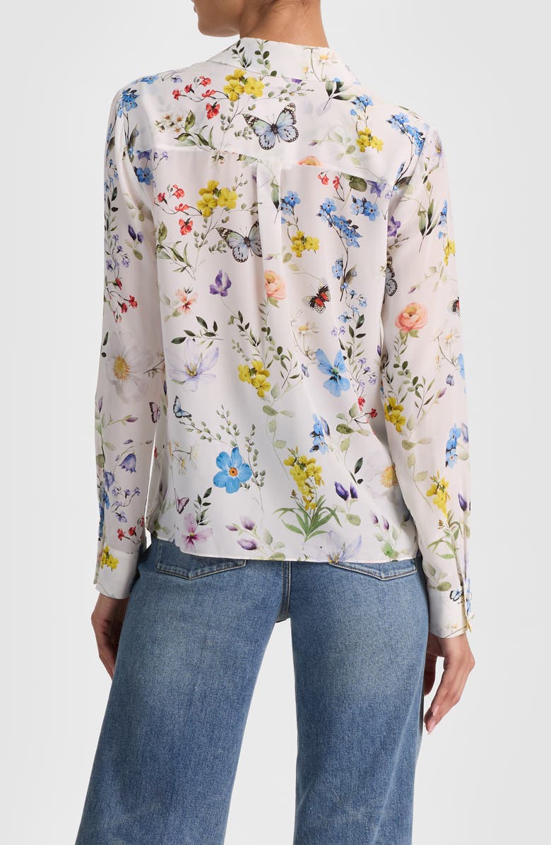 Alice + Olivia Willa Floral Silk Button-Up Shirt, Alternate, color, Twisting Vines Off White