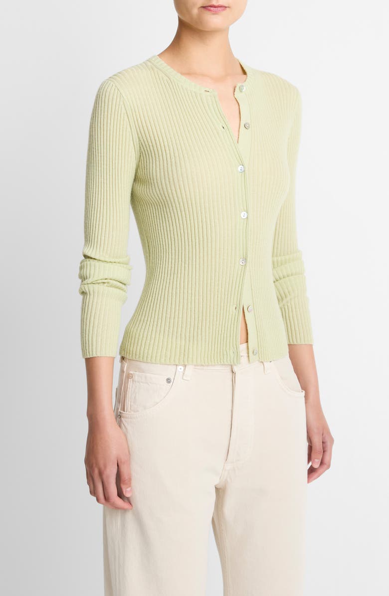 Vince Cashmere & Silk Rib Cardigan, Alternate, color, Pale Fern