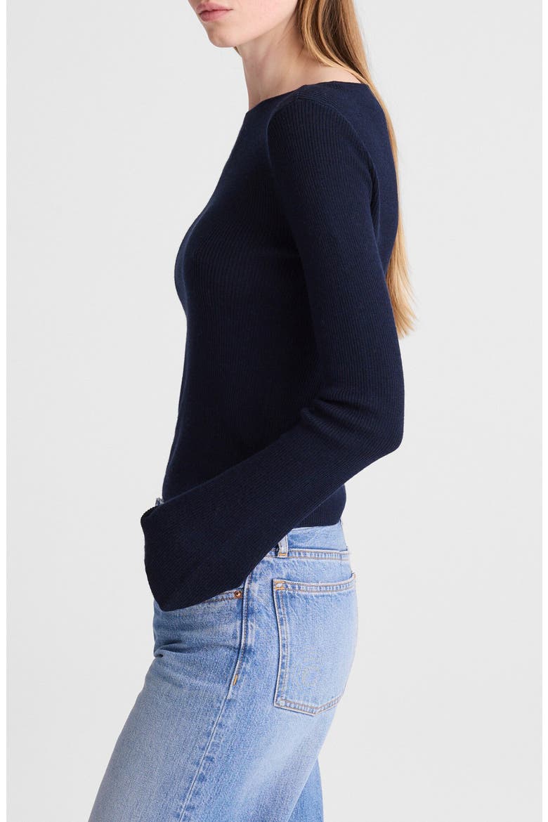 Boat Neck Flare Sleeve Wool & Silk Sweater, Alternate, color, DARK NAVY