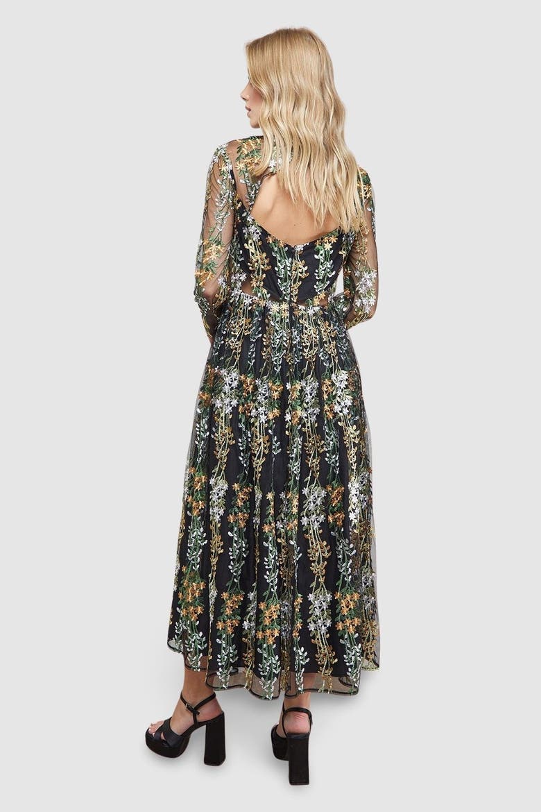 Open Back Long Sleeve Midi Dress, Alternate, color, Multi
