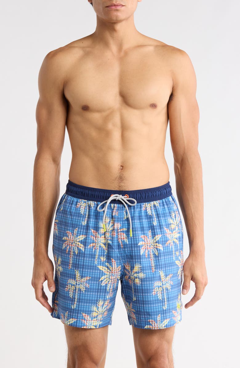 Tommy Bahama Naples Gingham Palms 6-Inch Swim Trunks, Main, color, Regal Blue