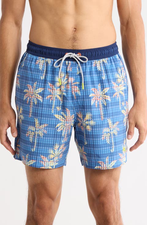 Naples Gingham Palms 6-Inch Swim Trunks