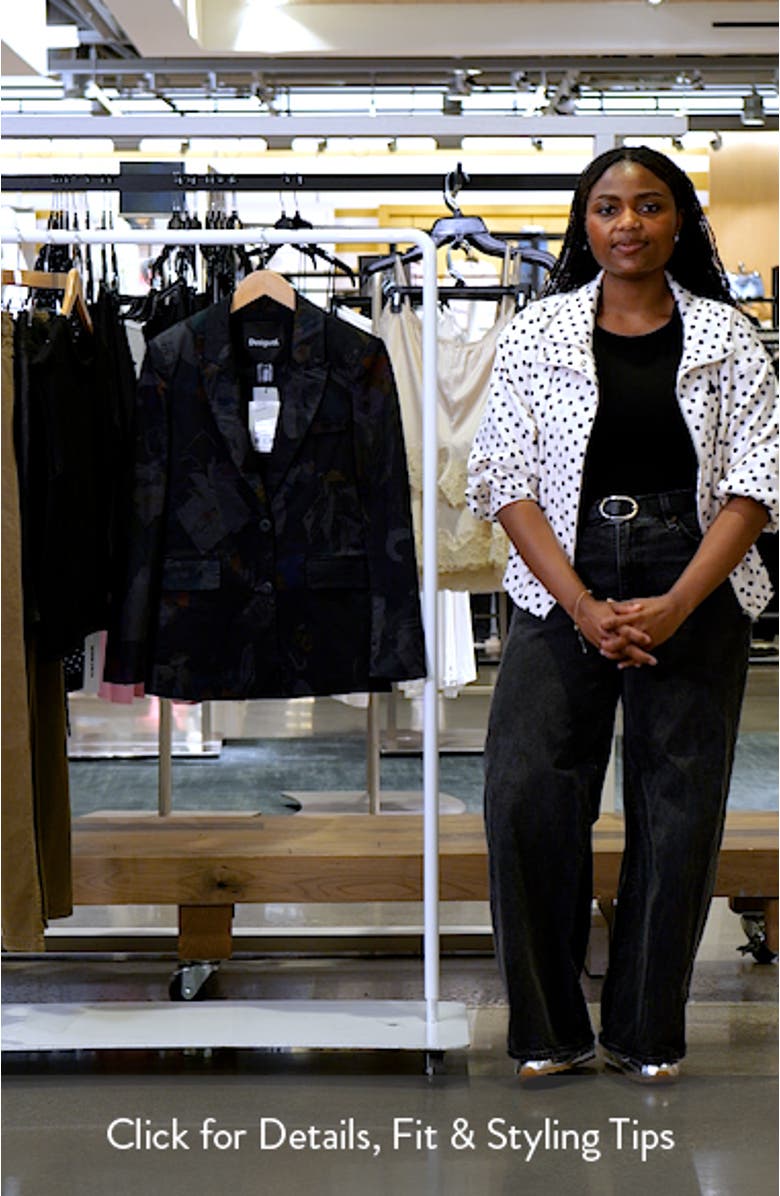 Graphic Floral Print Single Breasted Blazer, sales video thumbnail
