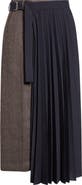 Sacai Herringbone & Pleated Midi Skirt