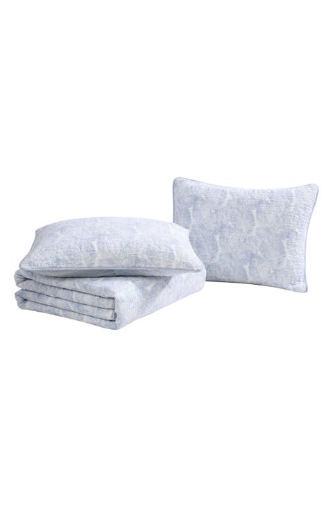 Distressed Water Leaves Reversible Quilt & Sham Set