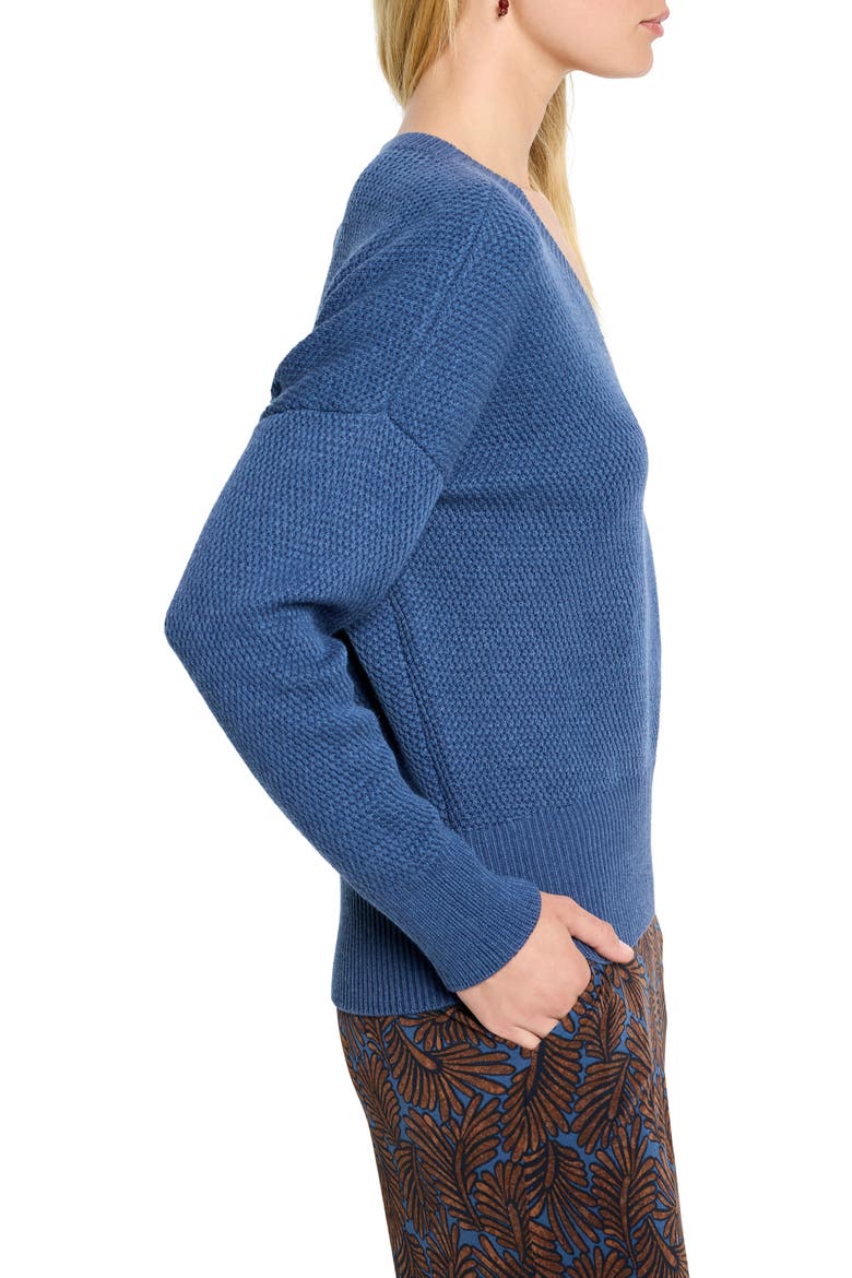 Tuck Stitch V-Neck Cotton Blend Sweater, Alternate, color, OCEAN