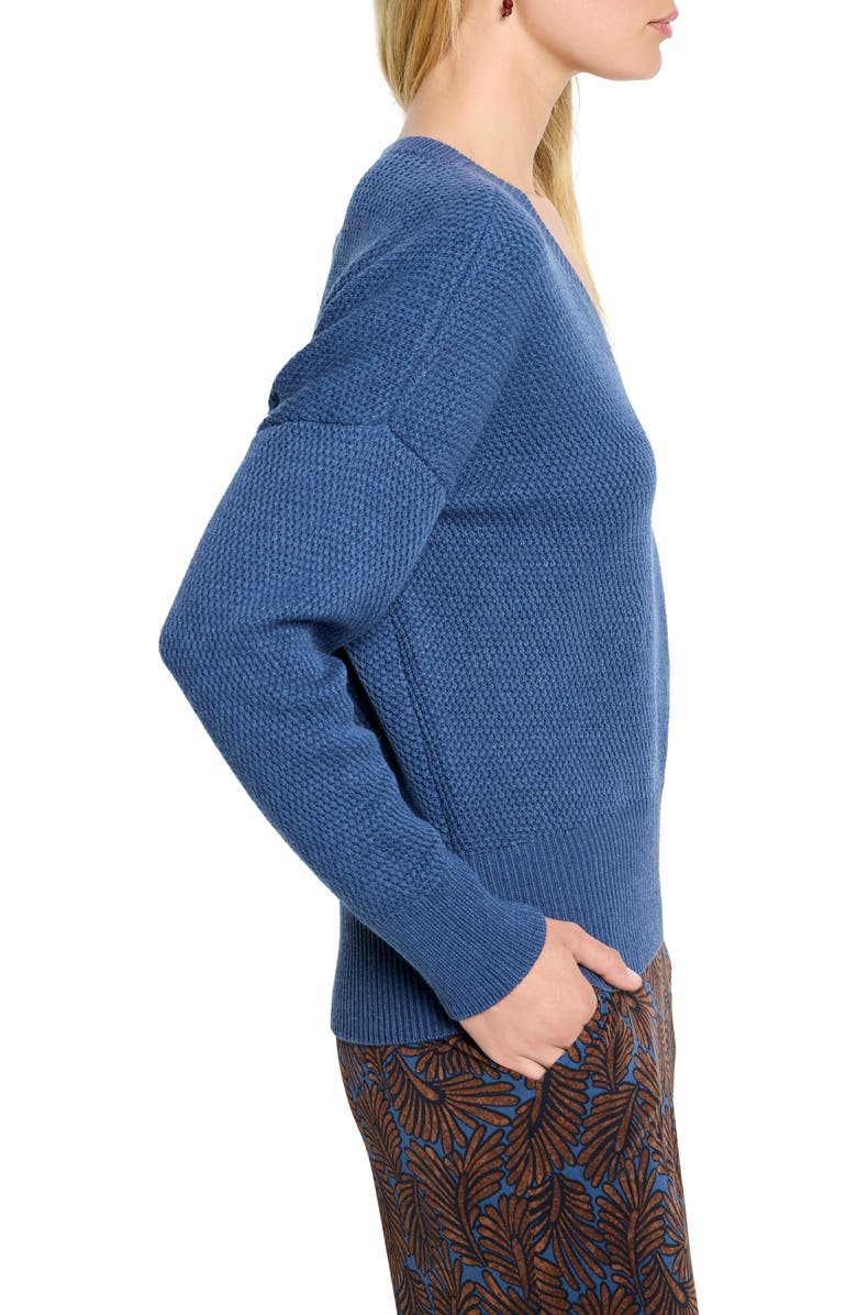 NIC+ZOE Tuck Stitch V-Neck Cotton Blend Sweater, Alternate, color, Ocean