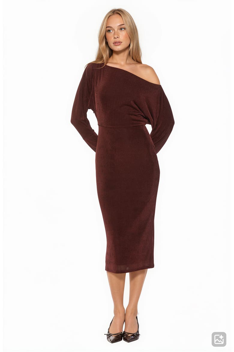 Cassian One-Shoulder Long Sleeve Midi Dress, Alternate, color, BURGUNDY