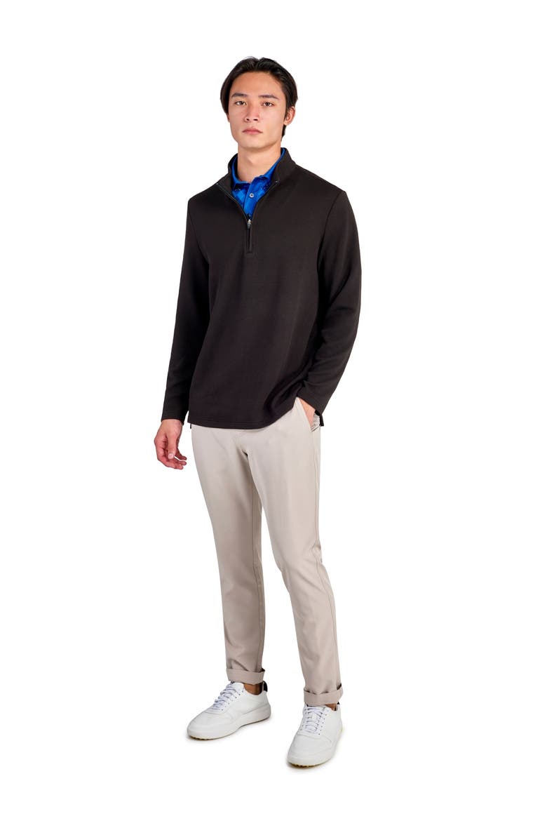 Regular Fit Solid Waffle Knit Recycled Performance Quarter Zip, Alternate, color, BLACK