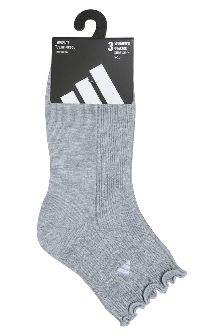3-Stripe Superlite Quarter Length Socks, Alternate, color, HEATHER GREY/ WHITE/ GLOW BLUE