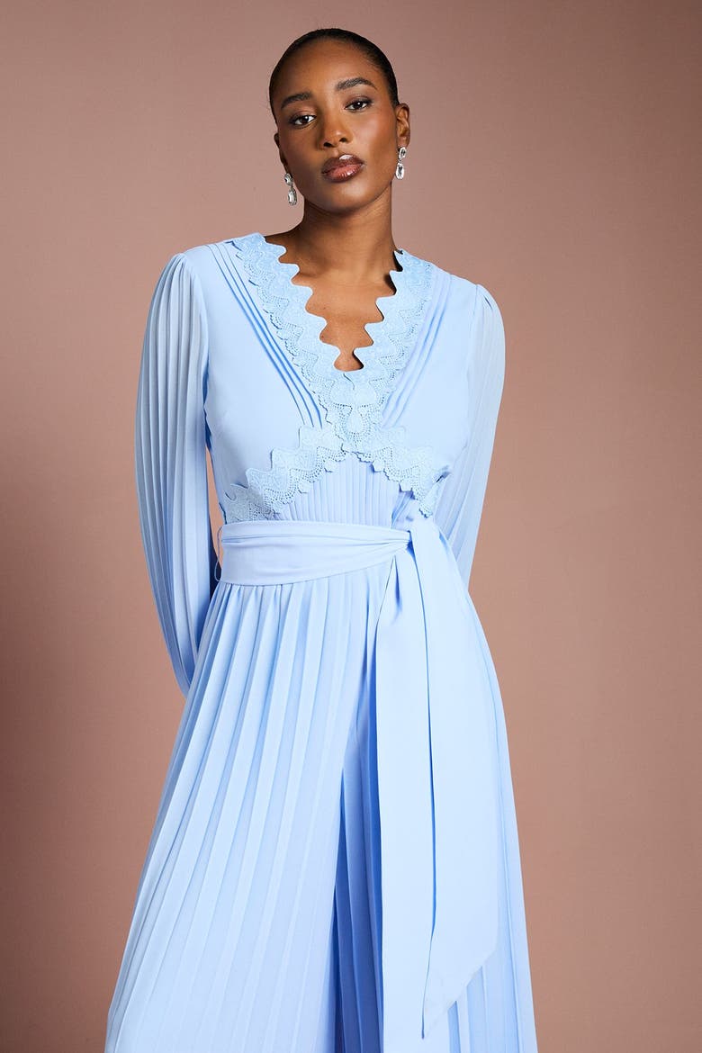 Pleated Leg Tie Waist Jumpsuit, Alternate, color, Cornflower Blue