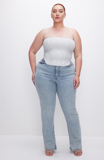 Good American Good Boy Split Hem High Waist Straight Leg Jeans