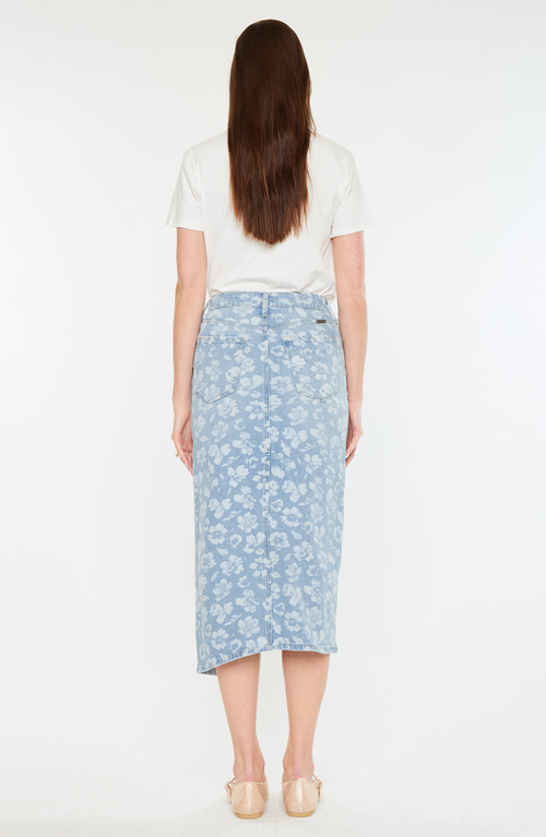 Kancan Hibiscus High Rise Midi Skirt In Blue