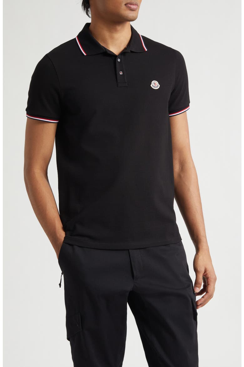 Tipped Cotton Piqué Polo, Main, color, BLACK