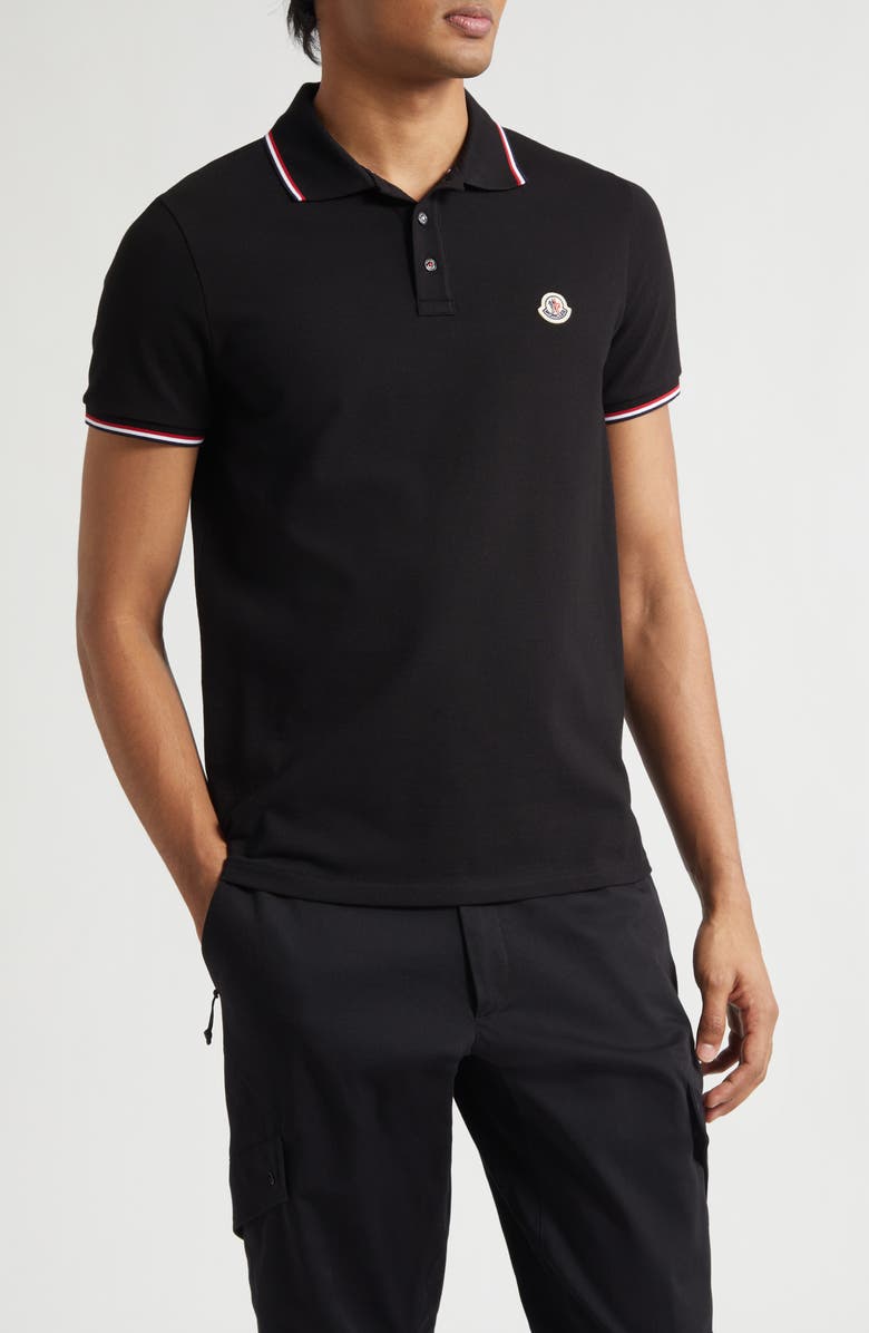 Moncler Tipped Cotton Piqué Polo, Main, color, Black
