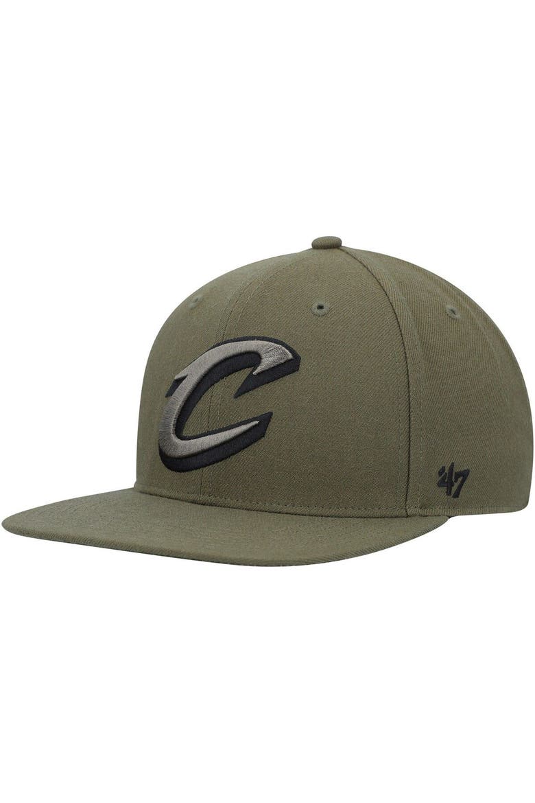 Men's '47 Olive Cleveland Cavaliers Ballpark Camo Captain Snapback Hat, Main, color, Olive