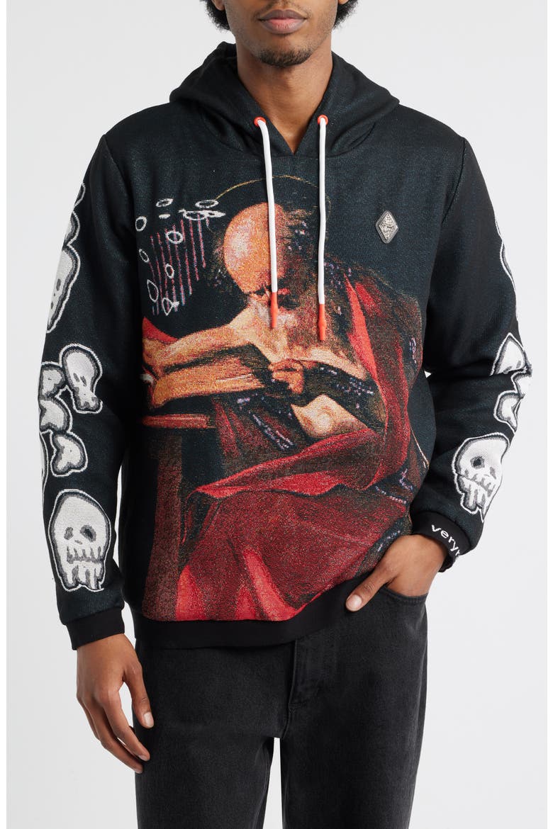 Saint Jerome Writing Hoodie, Main, color, BLACK