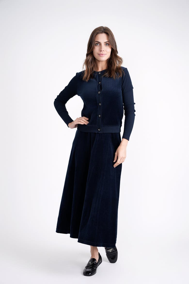 Cotton Velour Cardigan with Ribbed Cuffs, Alternate, color, Black