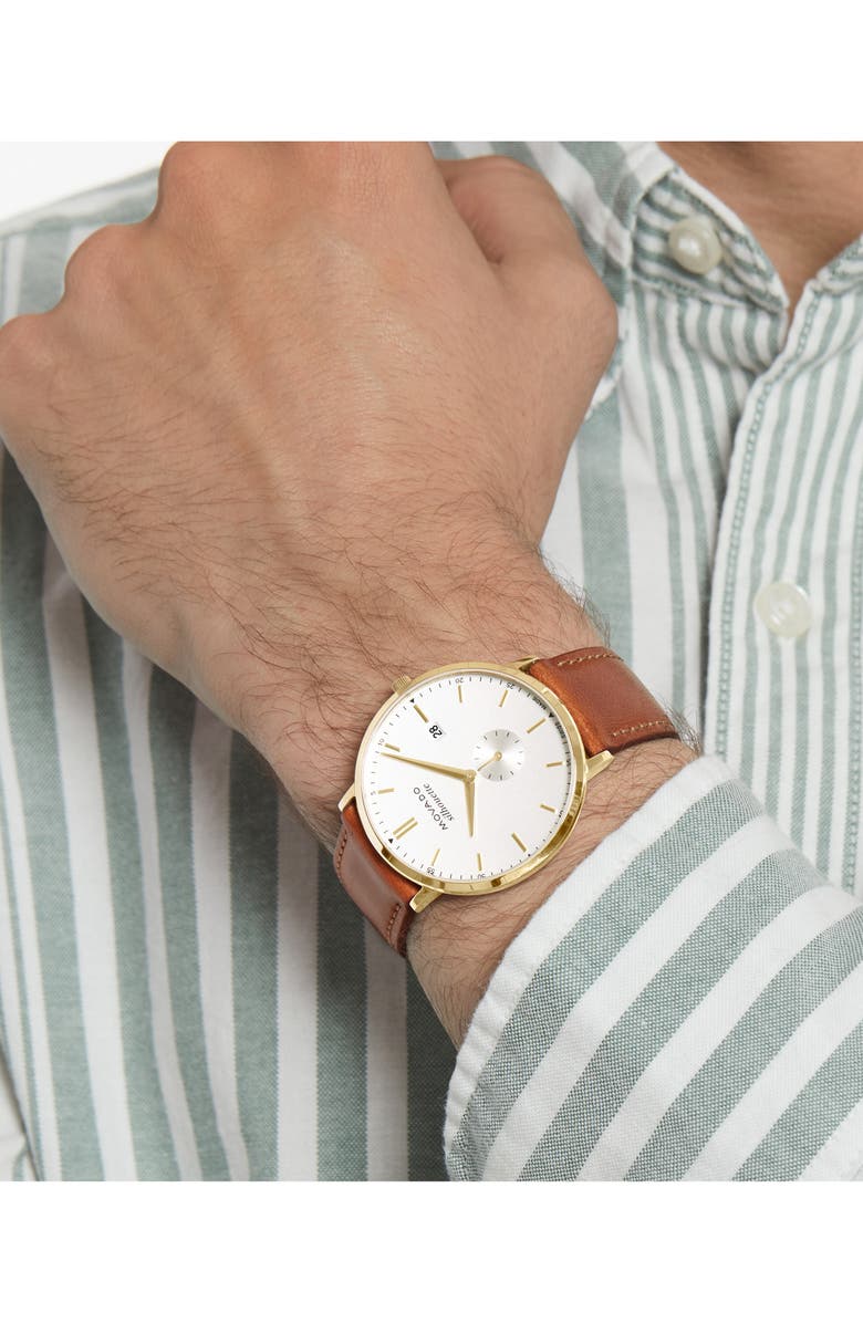 Movado Heritage Silhouette Leather Strap Watch, 40mm, Alternate, color, White