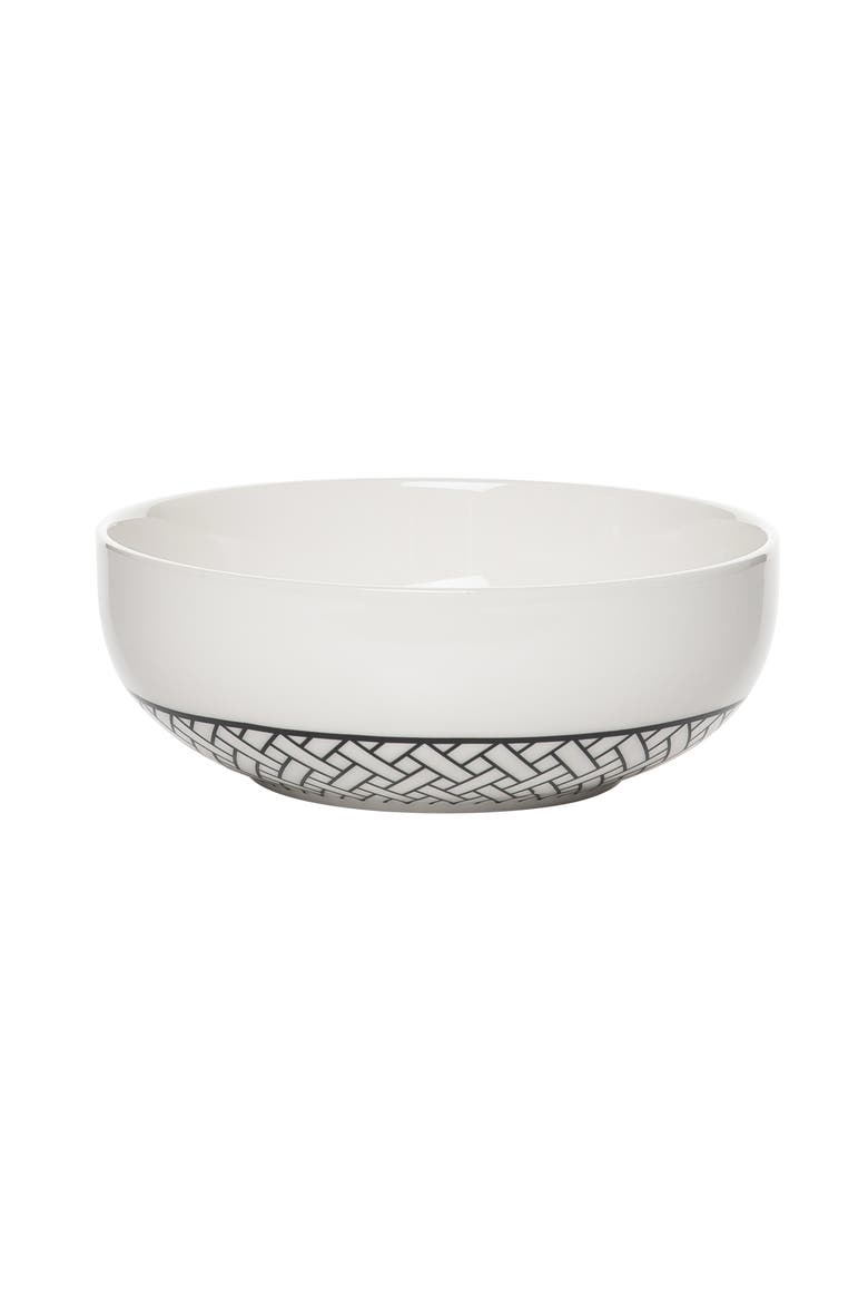 Criss Cross Patterned Serving Bowl Ceramic White, Main, color, White