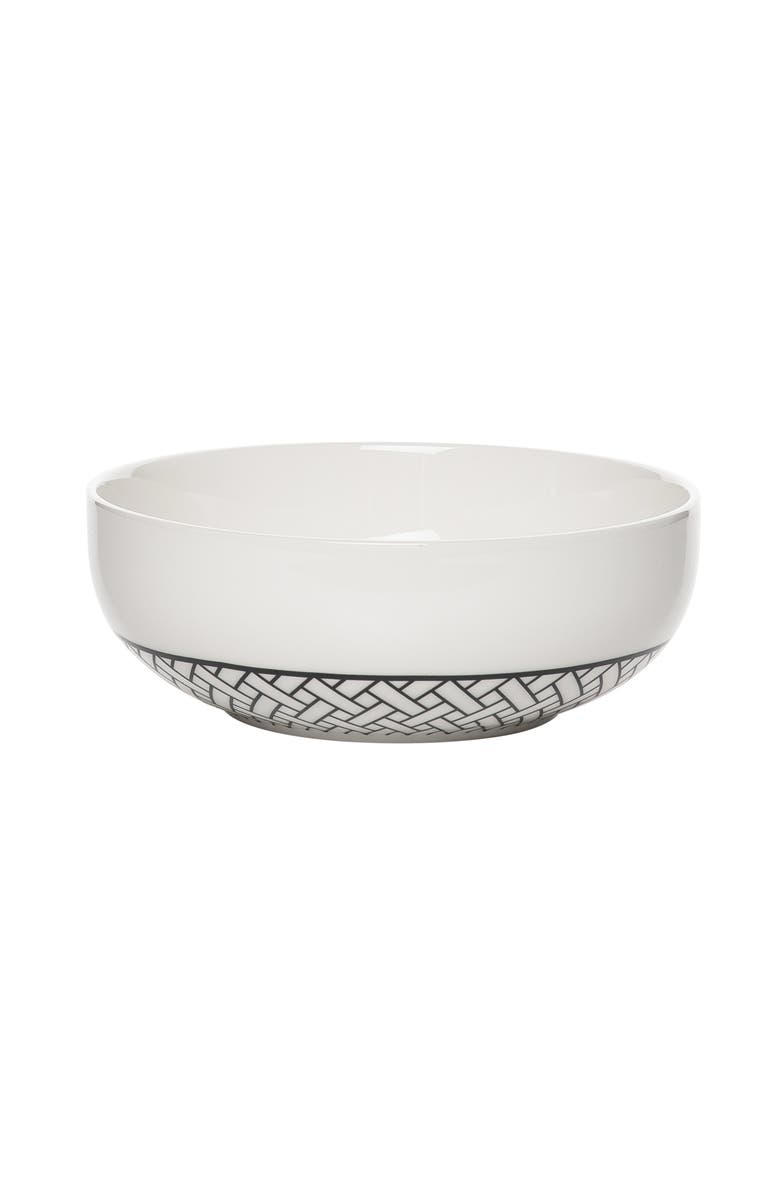 Totalee Gift Criss Cross Patterned Serving Bowl Ceramic White, Main, color, White